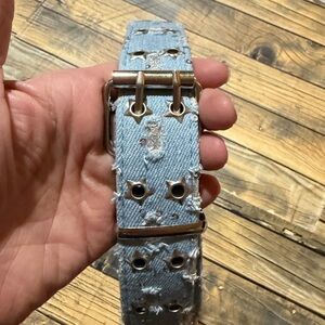 Distressed Denim Belt with Star Cutouts